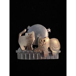 Cats with Moon & Star Metal Whimsical‎ Vintage Brooch